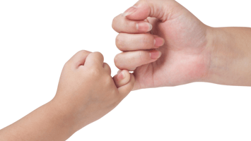 A photo of two hands locked in a pinky swear, symbolizing the strong bond of a promise or commitment. The hands are facing each other, with the fingers intertwined and the pinkies touching, creating a sense of trust and reliability. The image can be used to represent the idea of making a promise, taking a pledge, or committing to something. The pink color can be used to convey a sense of positivity, friendship and trust.